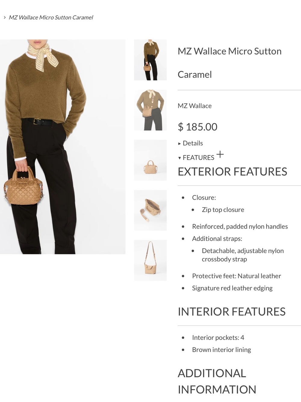MZ Wallace Micro Sutton Quilted Crossbody Bag Caramel - Picture 6 of 16